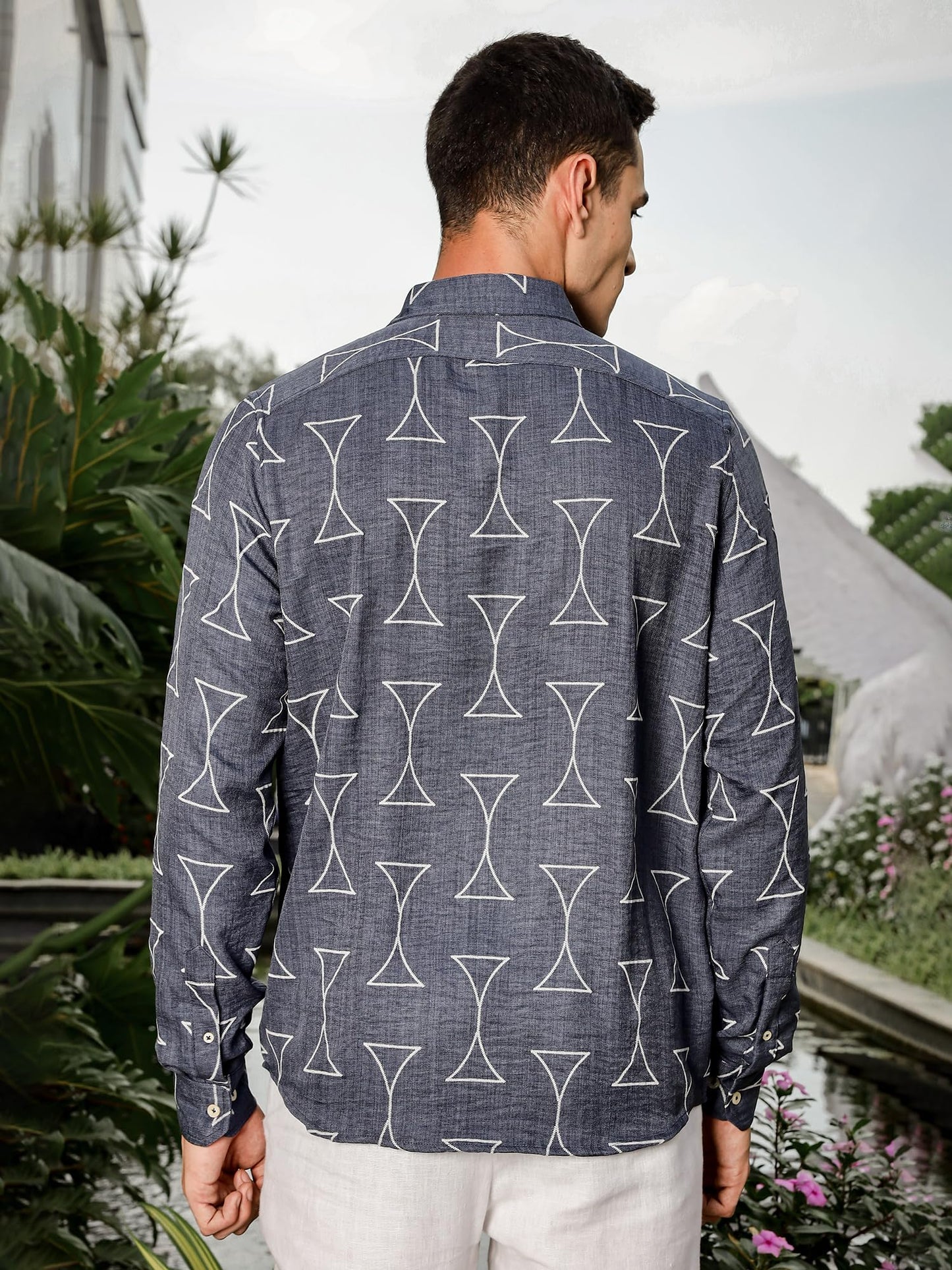 Thomas Scott Premium Embroideried Long Sleeve Casual Shirt for Men Navy