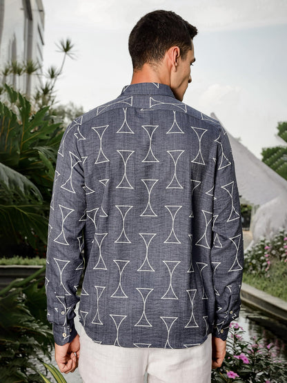Thomas Scott Premium Embroideried Long Sleeve Casual Shirt for Men Navy