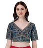 Pujia Mills Mills WomenS Fancy Readymade Heavy Coding Embroidary Worked Half Sleeve Multicolor Saree Blouse(Mushroom) (Morpeach