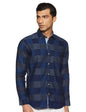 Campus Sutra Mens Navy Blue Checkered Button Up Shirt Regular Fit for Casual Wear | Structured Shirt Crafted with Regular Full