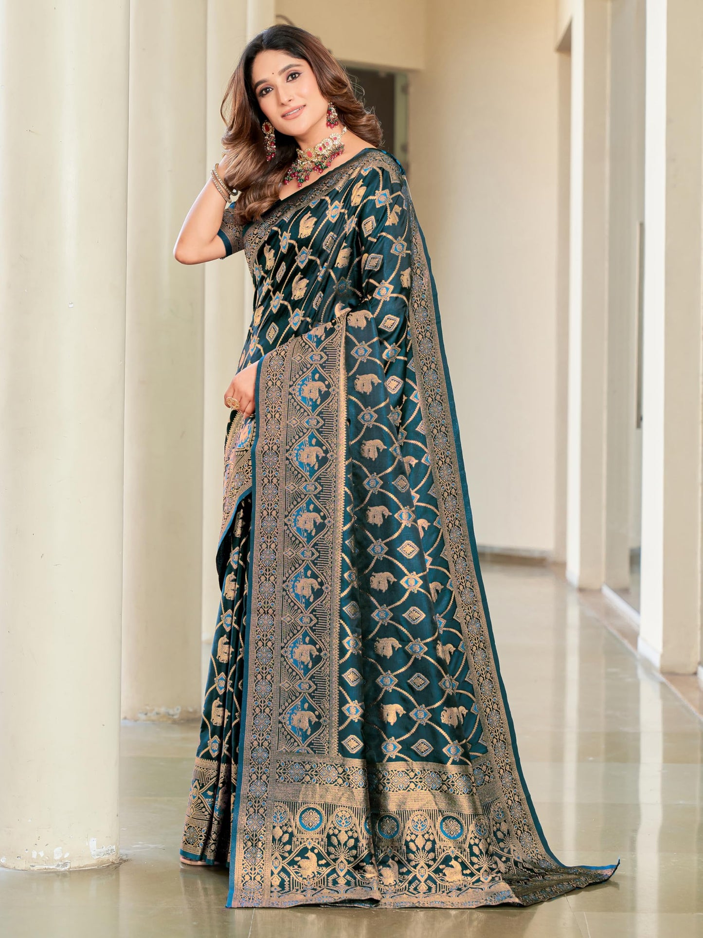 Glory Sarees WomenS Pure Kanjivaram Soft Banarasi Original Satin Silk Saree Elegantly Crafted Graceful Wedding Design With Blou