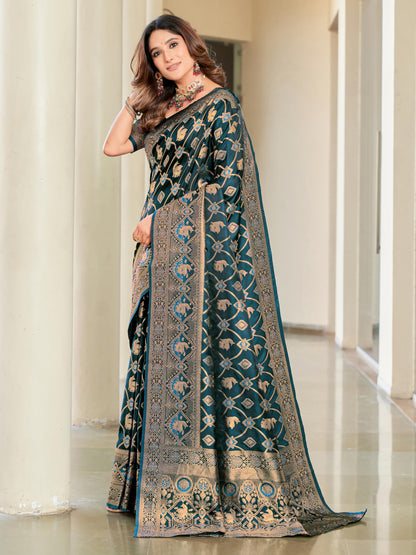 Glory Sarees WomenS Pure Kanjivaram Soft Banarasi Original Satin Silk Saree Elegantly Crafted Graceful Wedding Design With Blou