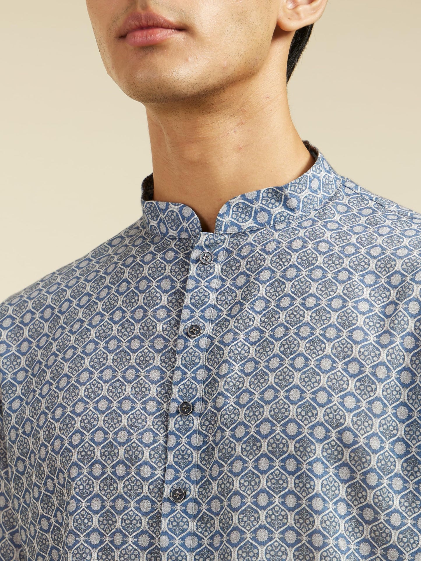 Diwas By Manyavar MenS Cotton Blend Printed Kurta (Blue,M)