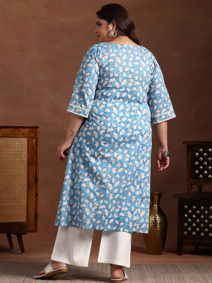Extra Love By Libas Women'S Cotton Printed A-Line Kurta (25455_Blue)