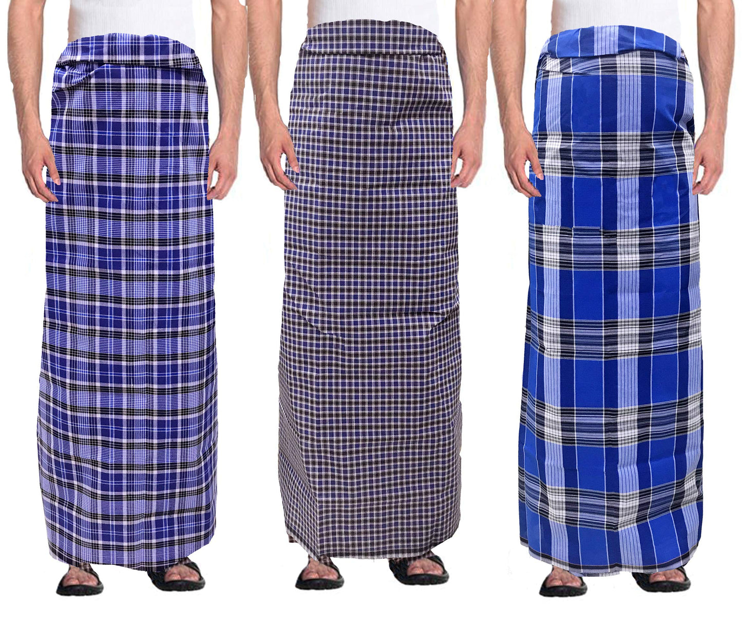 Weavers Villa MenS 100% Cotton Multicolored Unstiched Lungi (2 Mtrs) - Pack Of 3