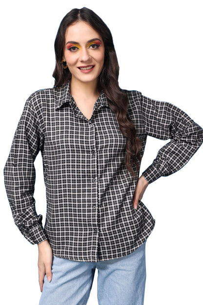 POPWINGS Casual Checks Print Cotton Full-Sleeves Shirt for Women | Stylish Summer Shirt