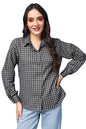 POPWINGS Casual Checks Print Cotton Full-Sleeves Shirt for Women | Stylish Summer Shirt