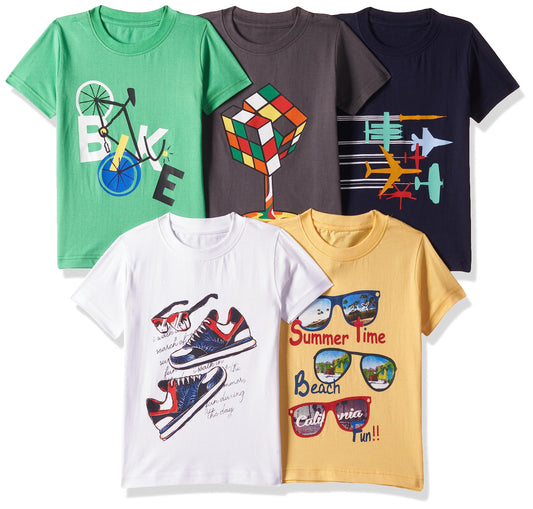 T2F Boys Solid Regular Fit T-Shirt (TSRT5P08_Multicolour