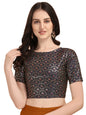 Oomph! WomenS Indian Ethnic Wear Designer Zari Work Boat Neck Half Sleeve Navy Blue Color Blouse For Saree Or Lehnga And Palazz