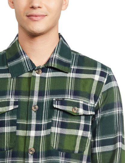 The Indian Garage Co Green Regular Fit Spread Collar Checkered Long Sleeves Shirt