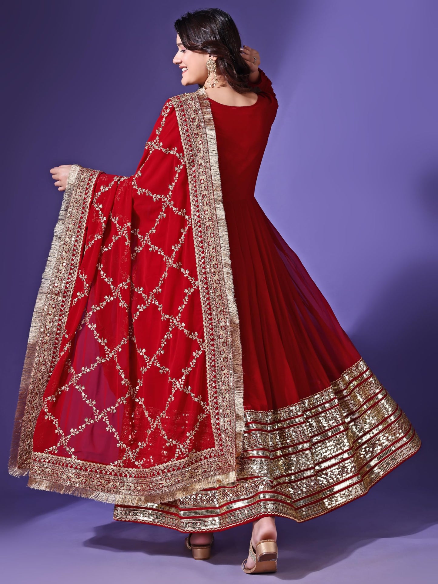 Fashion Basket Georgette Maroon Anarkali Gown For Women