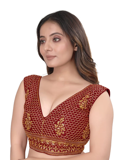 Pujia Mills WomenS V Neck Embroidery Readymade Saree Blouse For Lehenga Choli