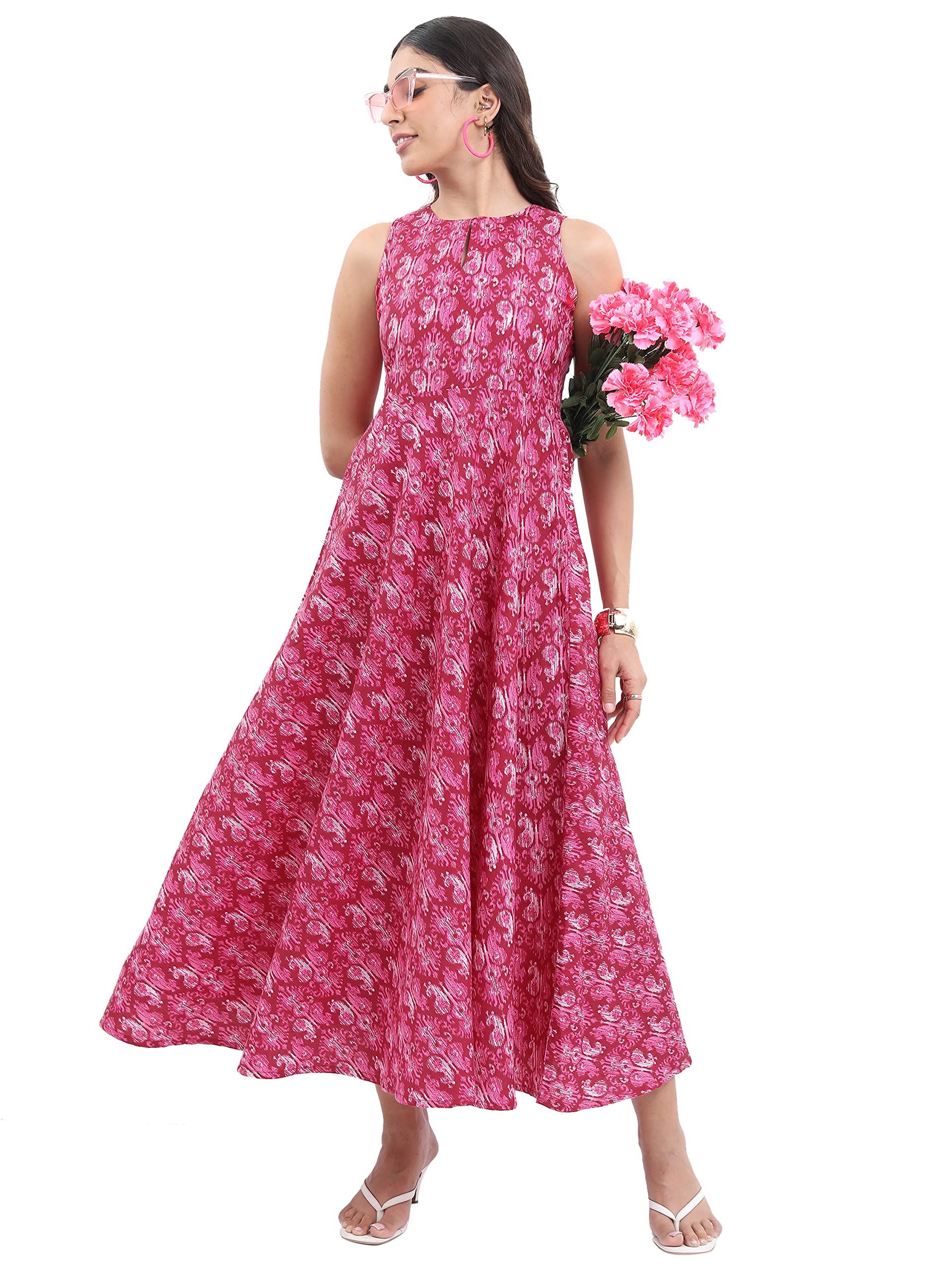 Ketch Women'S Polyester A-Line Calf Length Casual Dress (Kha1000032_Magenta
