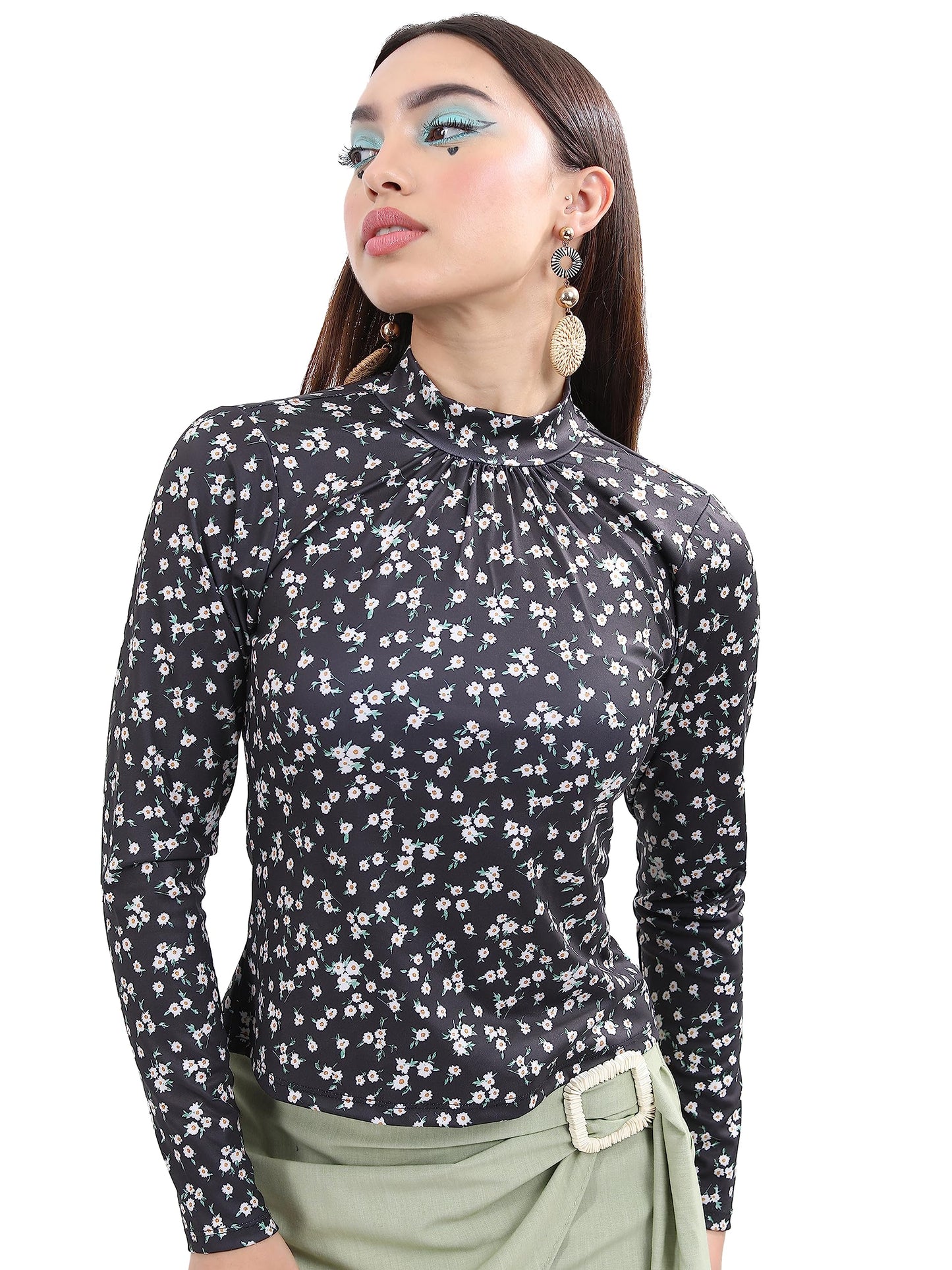 KETCH Womens Micro ZURIC Printed -240GSM Casual FIT Tops (KHTP000273_Black/Multi_XS)