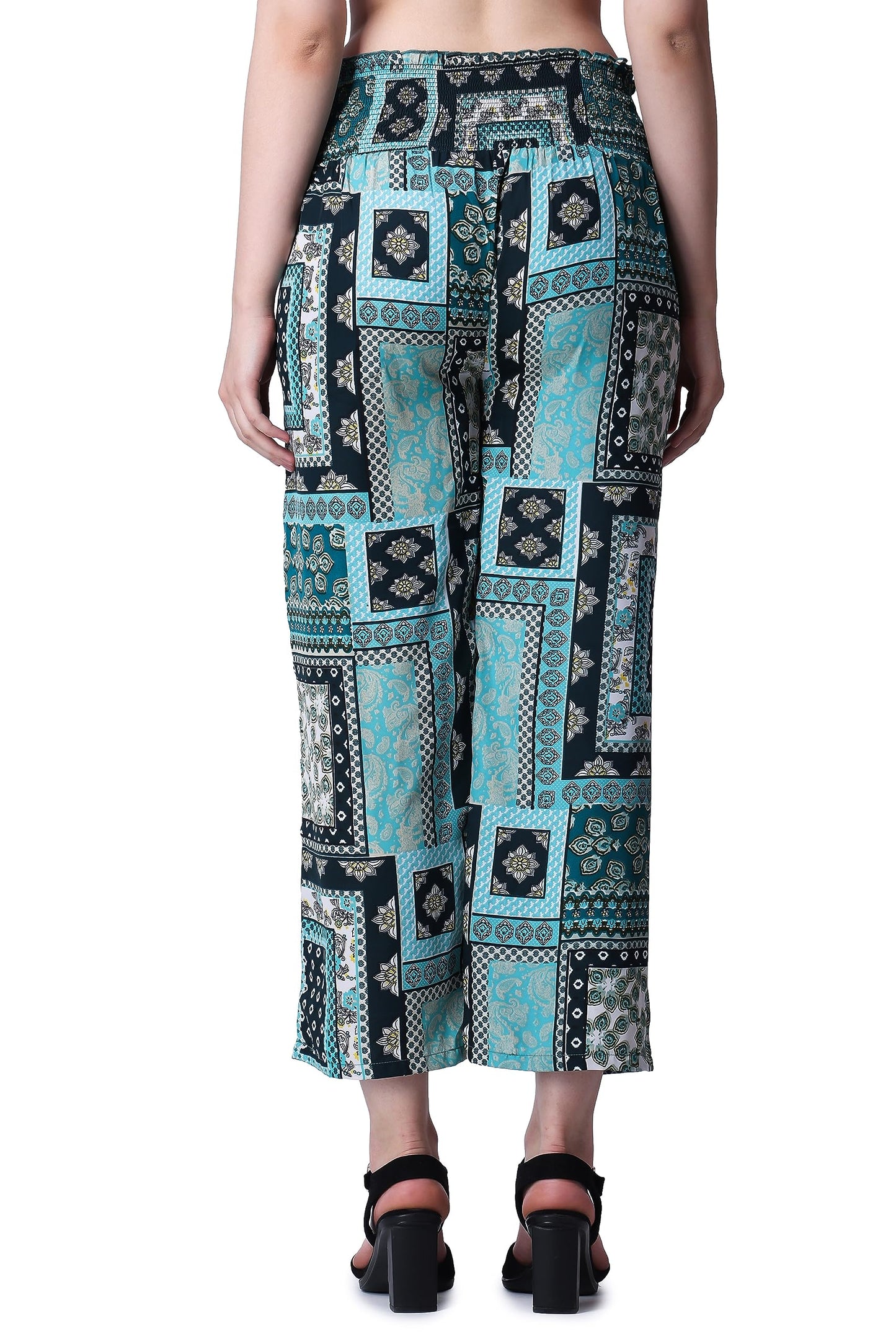 POPWINGS Casual Boho Printed Side Wide Leg Trousers for Women || Summer Wear Comfortable Pull-On Women Trousers || Latest Wester
