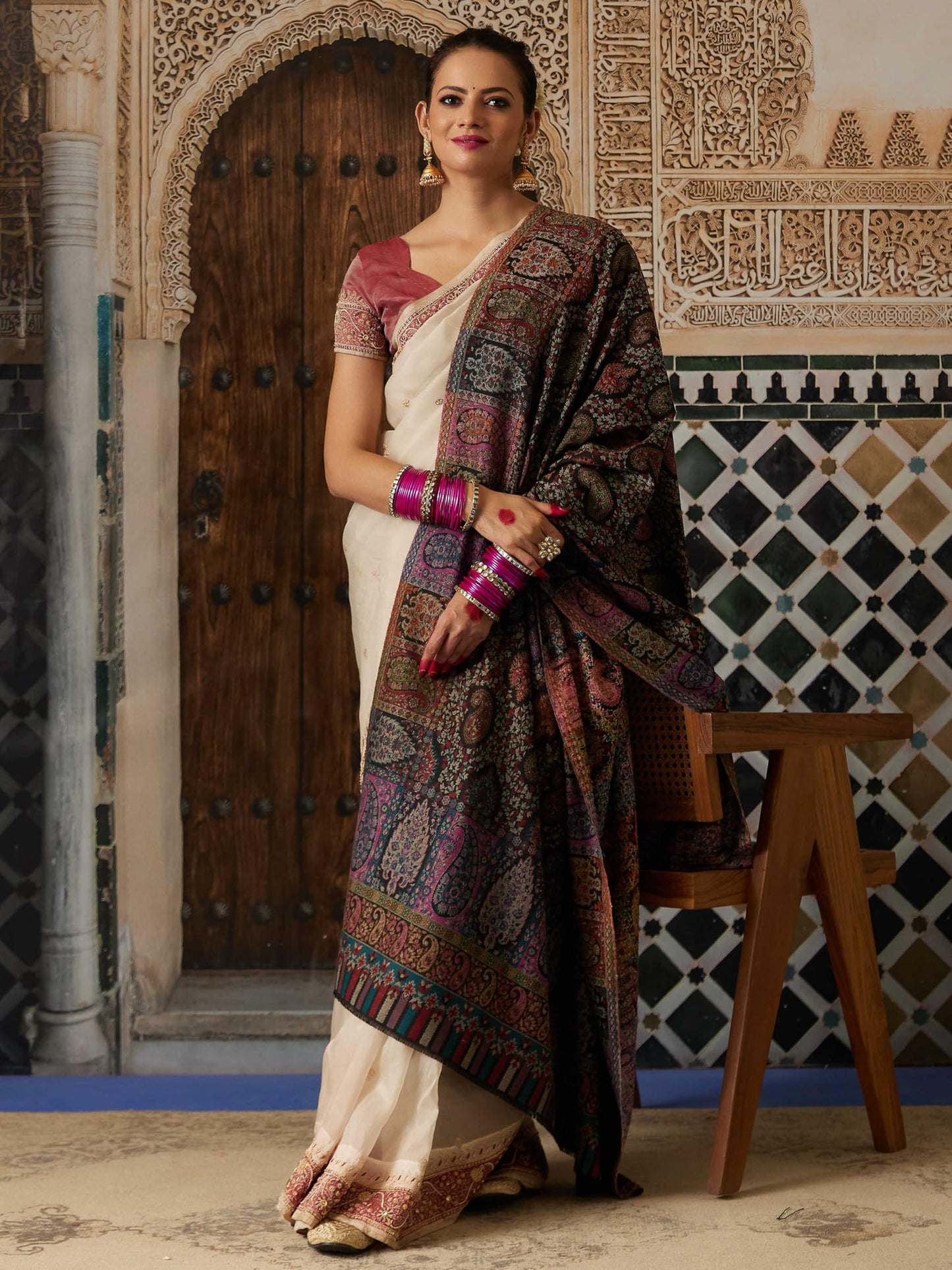 Pashmoda Women Dilruba Kaani Wool Blend Kashmiri Shawl, Stole, Scarf, Luxury Pashmina Evening Wrap (Size: 101 X 203 CM)
