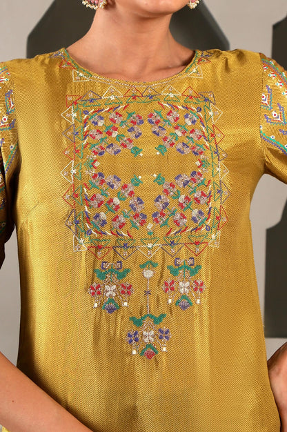 W Dark Yellow Embroidered Straight-Long Kurta for Women