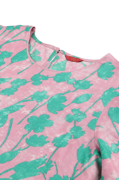W for Woman Light Purple Floral Print Straight Kurta