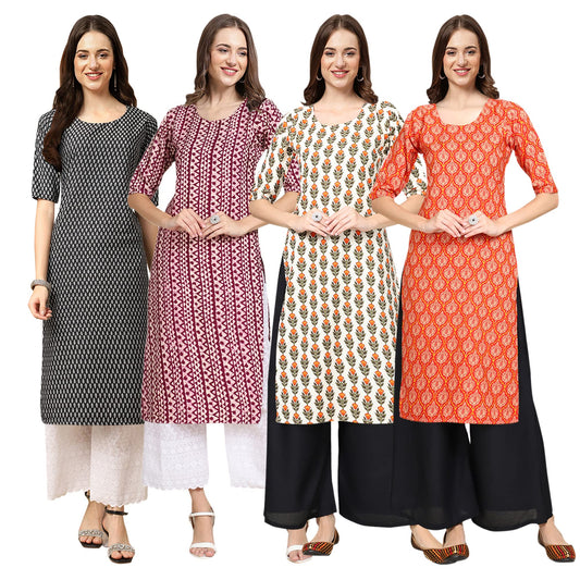Pinkmint Women's Crepe Digital Print Straight Kurta(Pack of 4)[QN-346-349-378-375]
