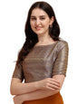Oomph! WomenS Indian Ethnic Wear Designer Zari Work Boat Neck Half Sleeve Cloud Grey Color Blouse For Saree Or Lehnga And Palaz