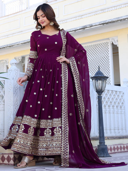 Fashion Basket Georegtte Anarkali Long Dress For Women Purple