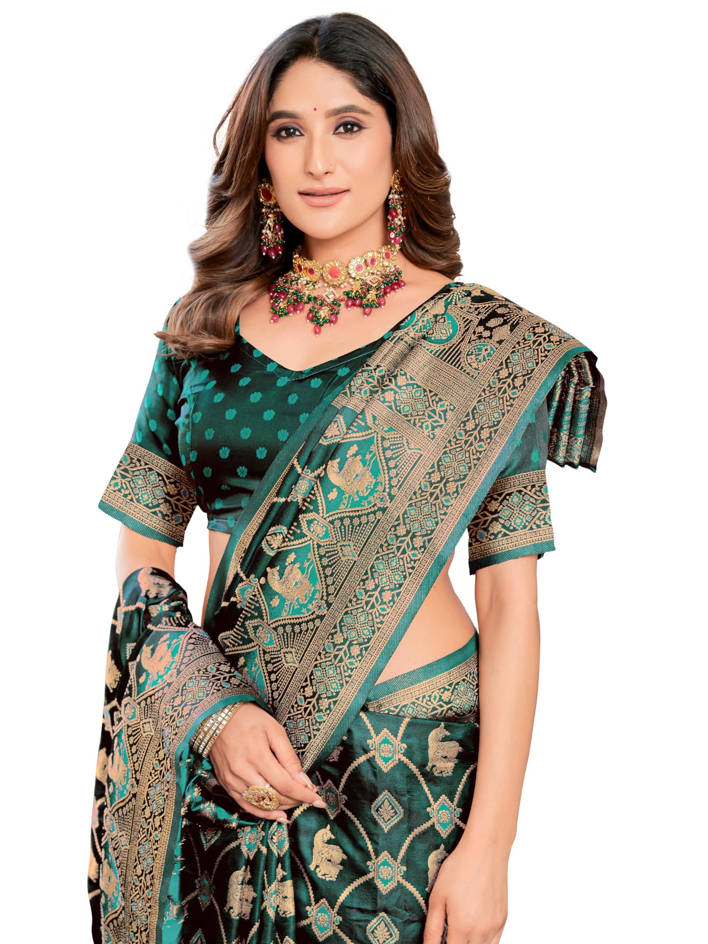 Glory Sarees WomenS Pure Kanjivaram Soft Banarasi Original Satin Silk Saree Elegantly Crafted Graceful Wedding Design With Blou