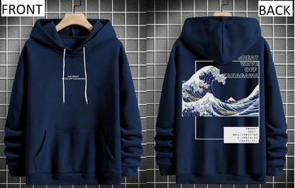 TAGAS Mens Hoodie with Slogan & Wave Print, Kangaroo Pocket and Drawstring Detail || Fleece Regular Fit Sweatshirt || Men Hoodi