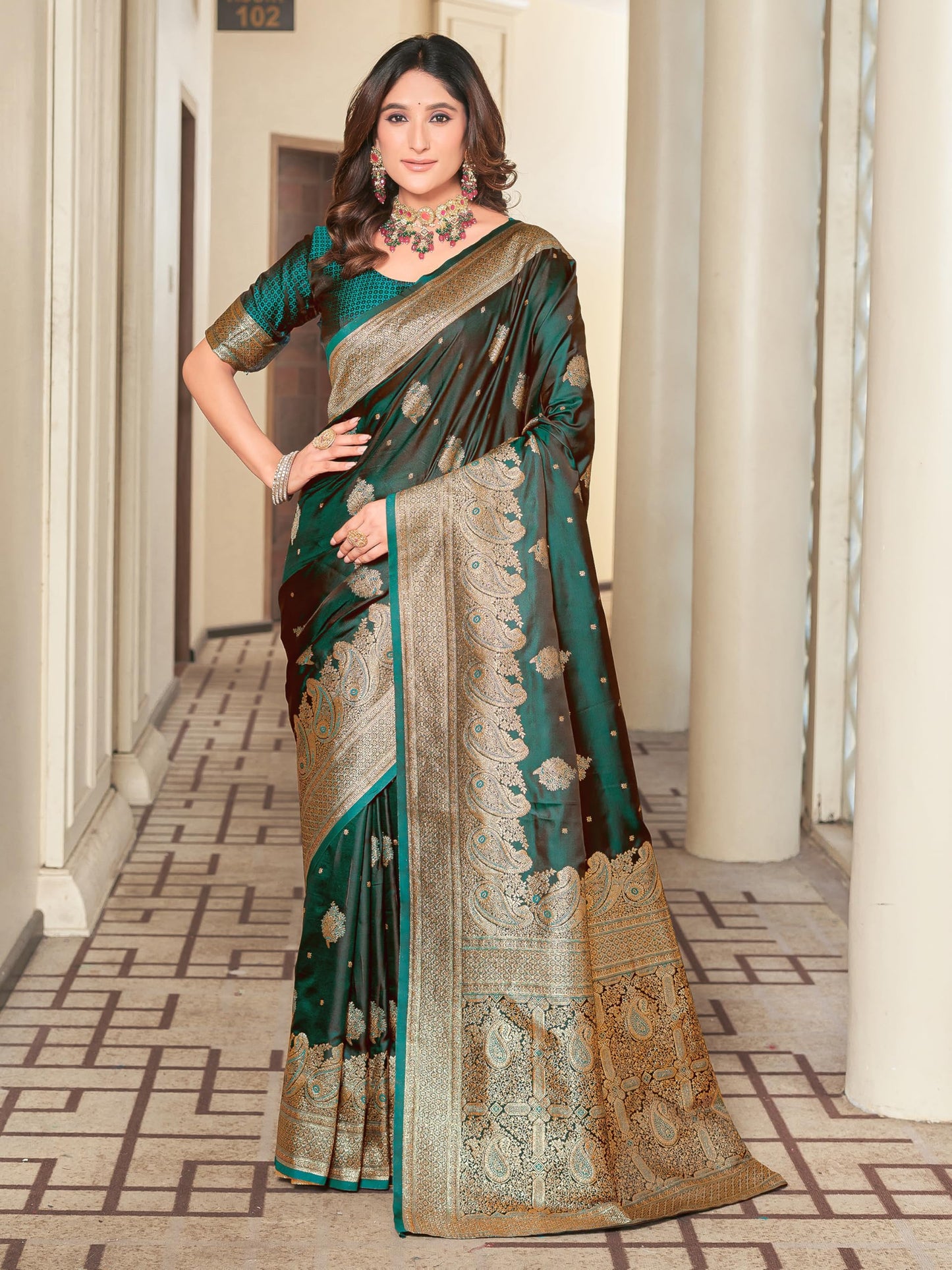 Glory Sarees WomenS Pure Kanjivaram Soft Banarasi Original Satin Silk Saree Elegantly Crafted Graceful Wedding Design With Blou