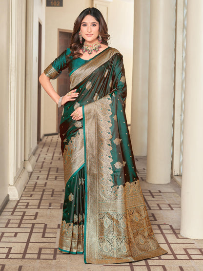 Glory Sarees WomenS Pure Kanjivaram Soft Banarasi Original Satin Silk Saree Elegantly Crafted Graceful Wedding Design With Blou