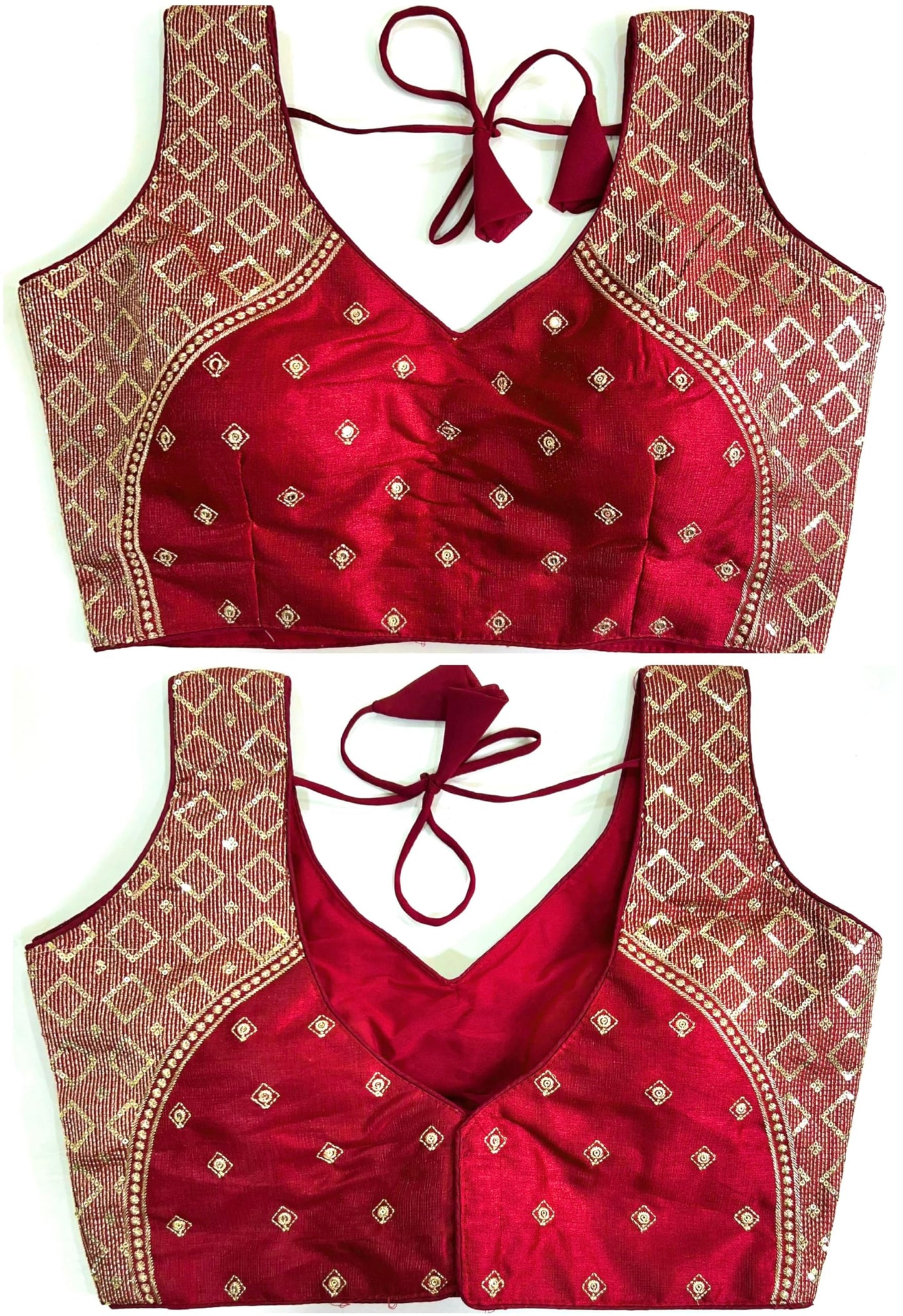 Pujia Mills Womens Sequin Embroidered V Neck Sleeveless Readymade Saree Blouse Indian Ethnic Designer Stitched Womens Readymad