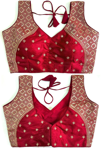 Pujia Mills Womens Sequin Embroidered V Neck Sleeveless Readymade Saree Blouse Indian Ethnic Designer Stitched Womens Readymad