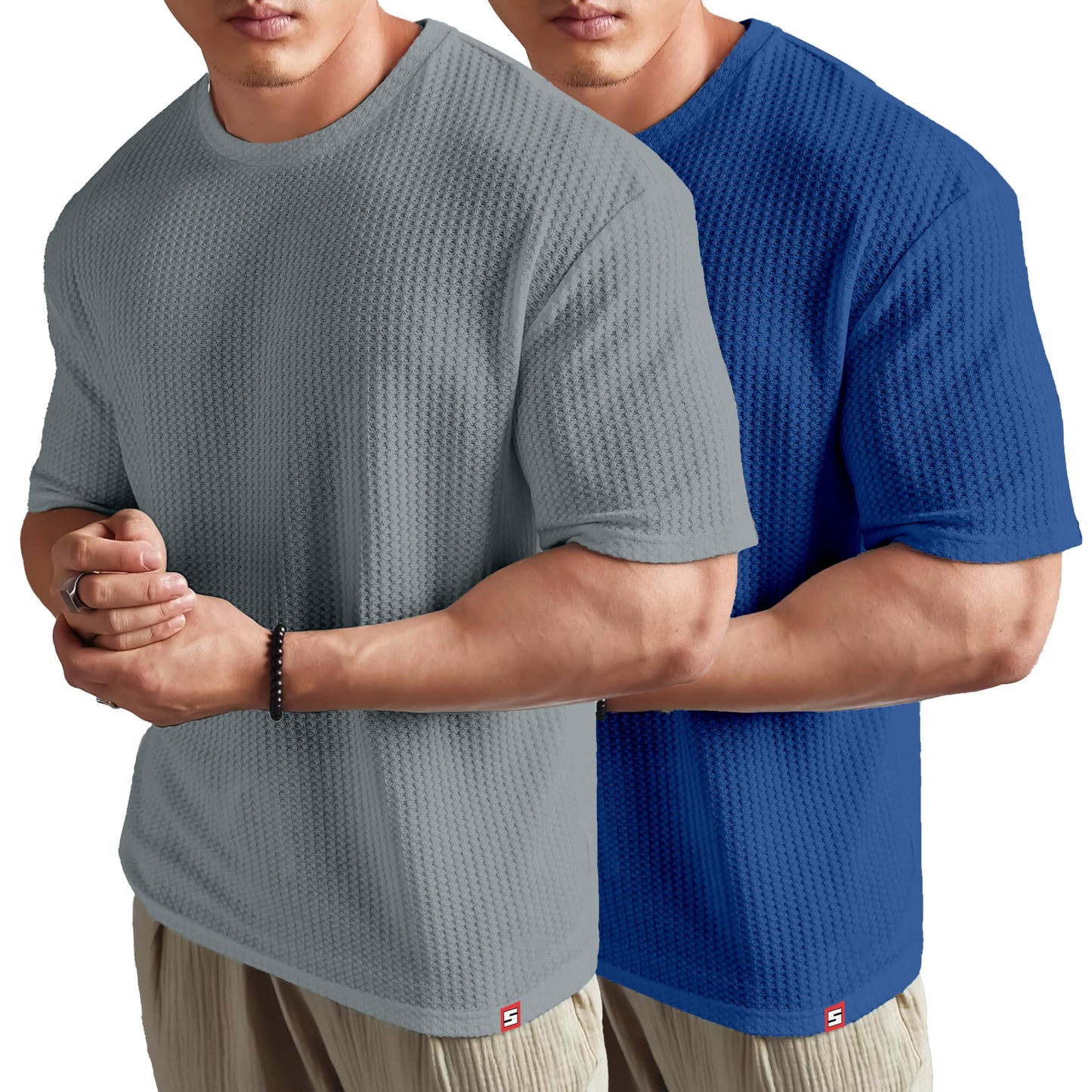 SHODOX Mens Solid Dotted Unique Design Oversized Tshirt for Men - Round Neck Loose Fit Drop Shoulder Mens T-Shirt (Pack of 2)