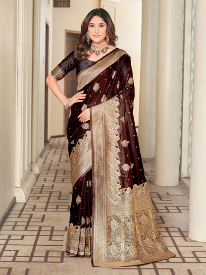 Glory Sarees Womens Pure Kanjivaram Soft Banarasi Original Satin Silk Saree Elegantly Crafted Graceful Wedding Design With Blous