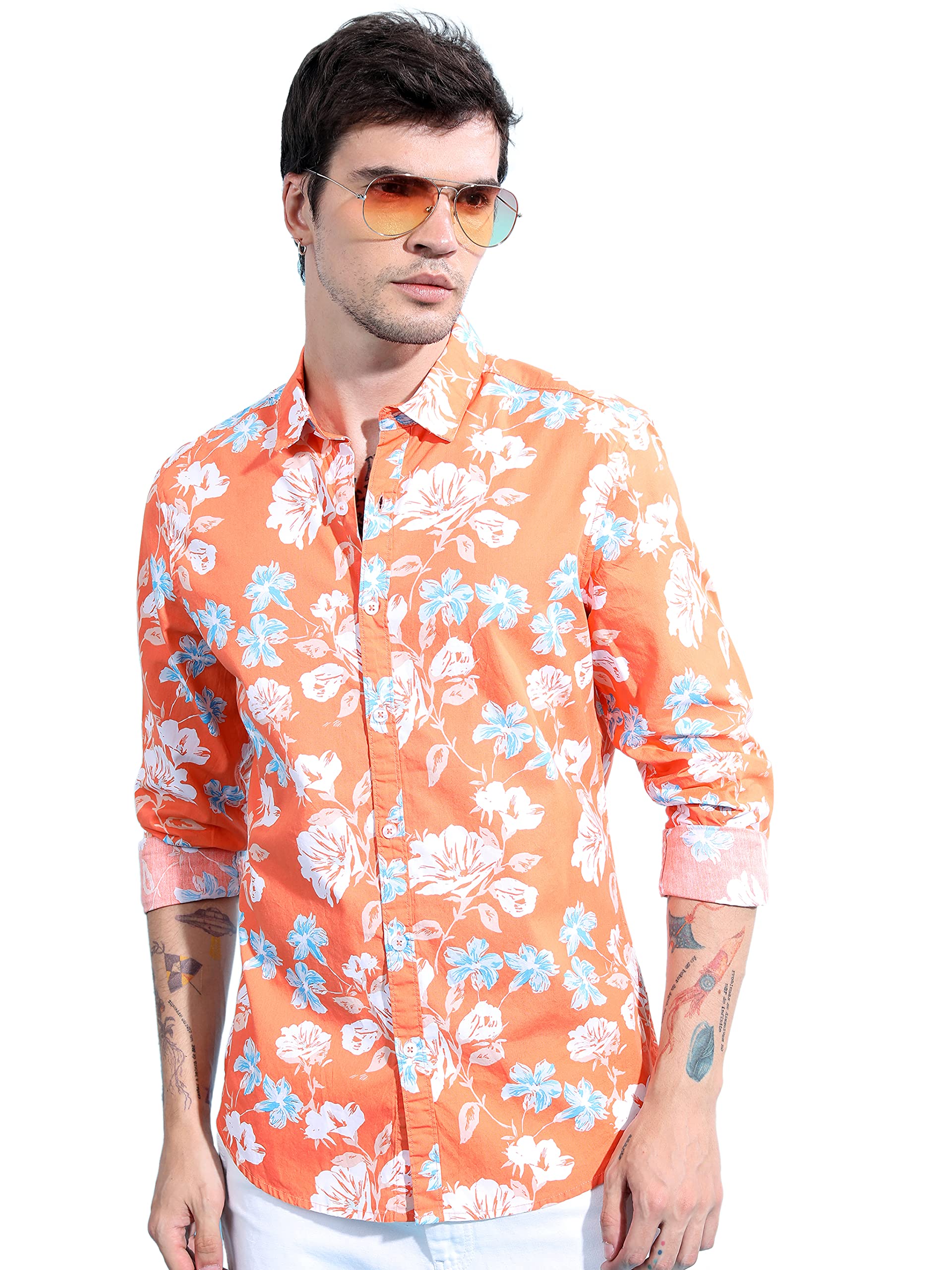 Ketch MenS Slim Fit Shirt (Khsh001366_Orange