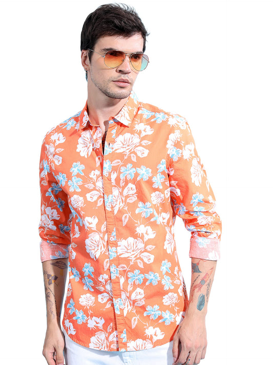 Ketch MenS Slim Fit Shirt (Khsh001366_Orange