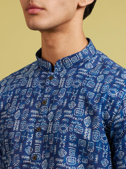 Diwas By Manyavar MenS Cotton Blend Printed Kurta (Blue,M)