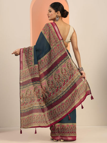 Libas Womens Printed Cotton Blend Saree With Blouse Piece