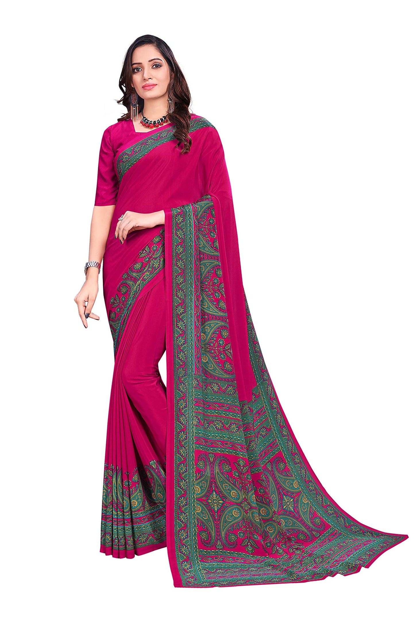 Vimla WomenS Multi Crepe Silk Uniform Saree With Blouse - Elegant Office Wear, Comfortable And Durable, Vibrant Colors, Easy Ma