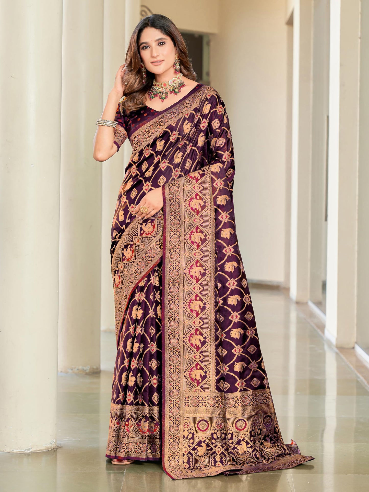 Glory Sarees WomenS Pure Kanjivaram Soft Banarasi Original Satin Silk Saree Elegantly Crafted Graceful Wedding Design With Blou