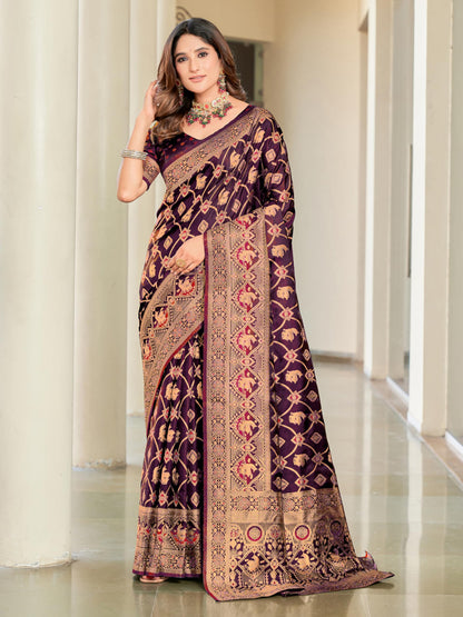 Glory Sarees WomenS Pure Kanjivaram Soft Banarasi Original Satin Silk Saree Elegantly Crafted Graceful Wedding Design With Blou