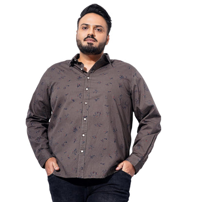 The Indian Garage Co Men Olive Floral Plus Size Cotton Casual Shirt