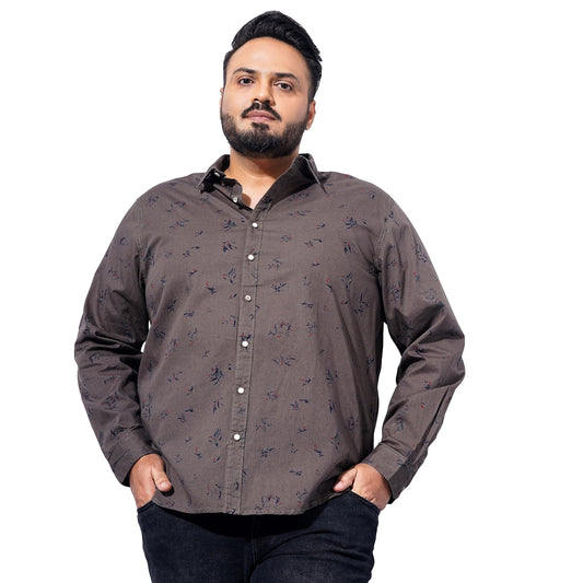 The Indian Garage Co Men Olive Floral Plus Size Cotton Casual Shirt