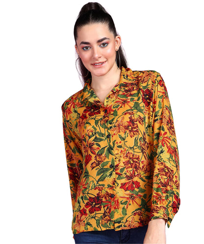 POPWINGS Printed Full-Sleeves Regular-Fit Polyester Printed Shirt for Women Stylish Western Casual Wear