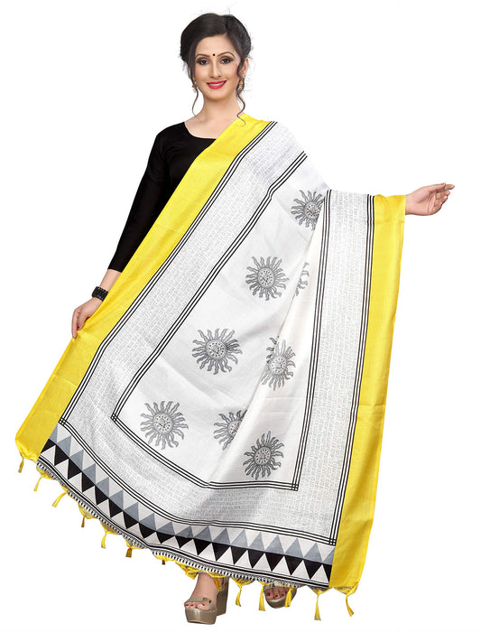 Gosriki Blended Womens Dupatta (Anni D5 Yellow_Yellow_Free Size)