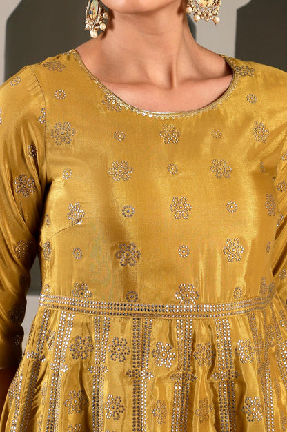 W For Woman Yellow Ethnic Motif Synthetic Maxi Dress With Sequins
