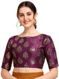 Oomph! WomenS Indian Ethnic Wear Designer Floral Pattern Zari Work Boat Neck Half Sleeve Readymade Non - Padded Blouse For Sare