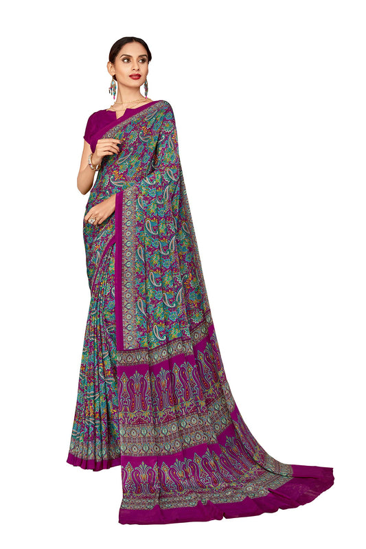 Vimla WomenS Multi Crepe Silk Uniform Saree With Blouse - Elegant Office Wear, Comfortable And Durable, Vibrant Colors, Easy Ma