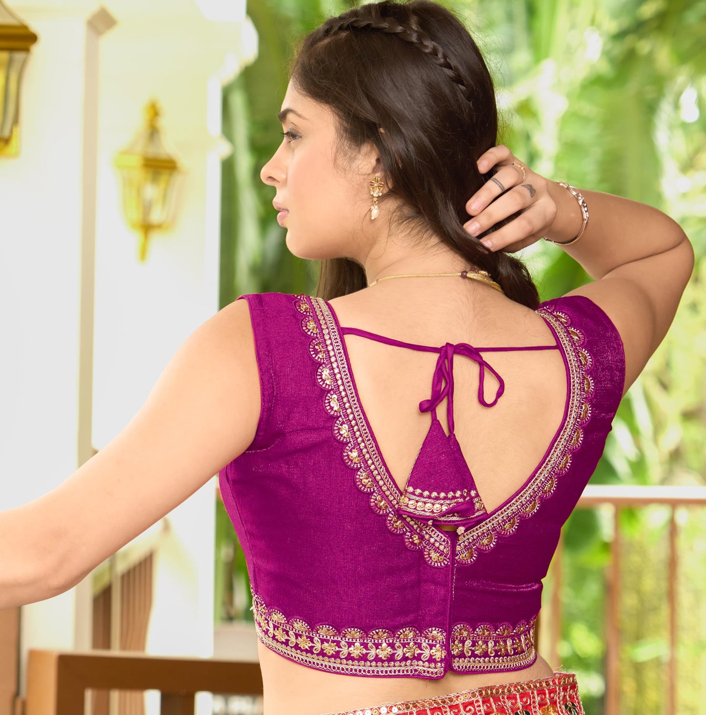 Pujia Mills Womens Sequin Embroidered V Neck Sleeveless Readymade Saree Blouse Indian Ethnic Designer Stitched Readymade Sequen