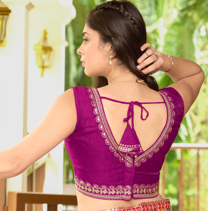 Pujia Mills Womens Sequin Embroidered V Neck Sleeveless Readymade Saree Blouse Indian Ethnic Designer Stitched Readymade Sequen