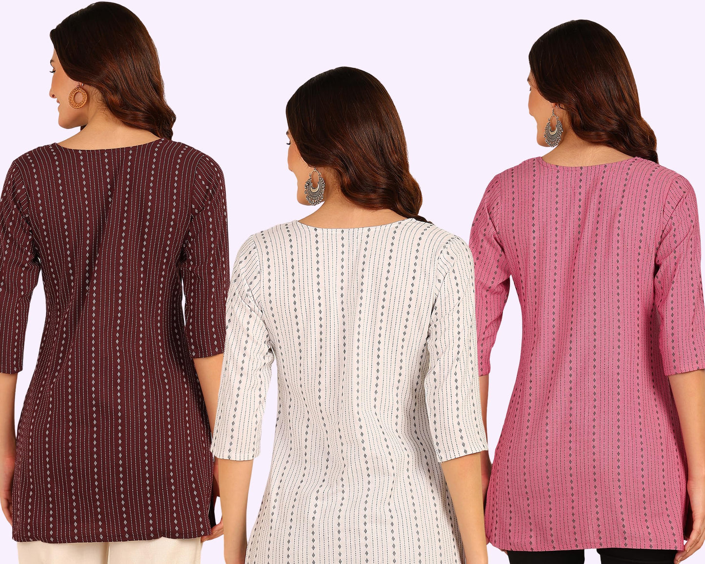 Dsk Studio WomenS And GirlS Striped Short Kurti With Notch Neck 3/4 Sleeves Straight Hem Length | Short Kurti For Women Latest